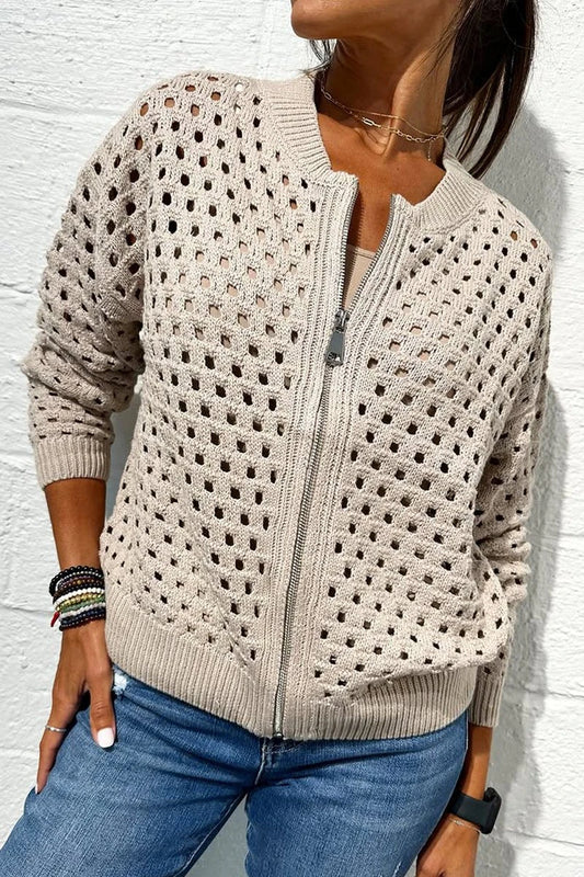 Casual Hollow Knitwear Zipper Jacket