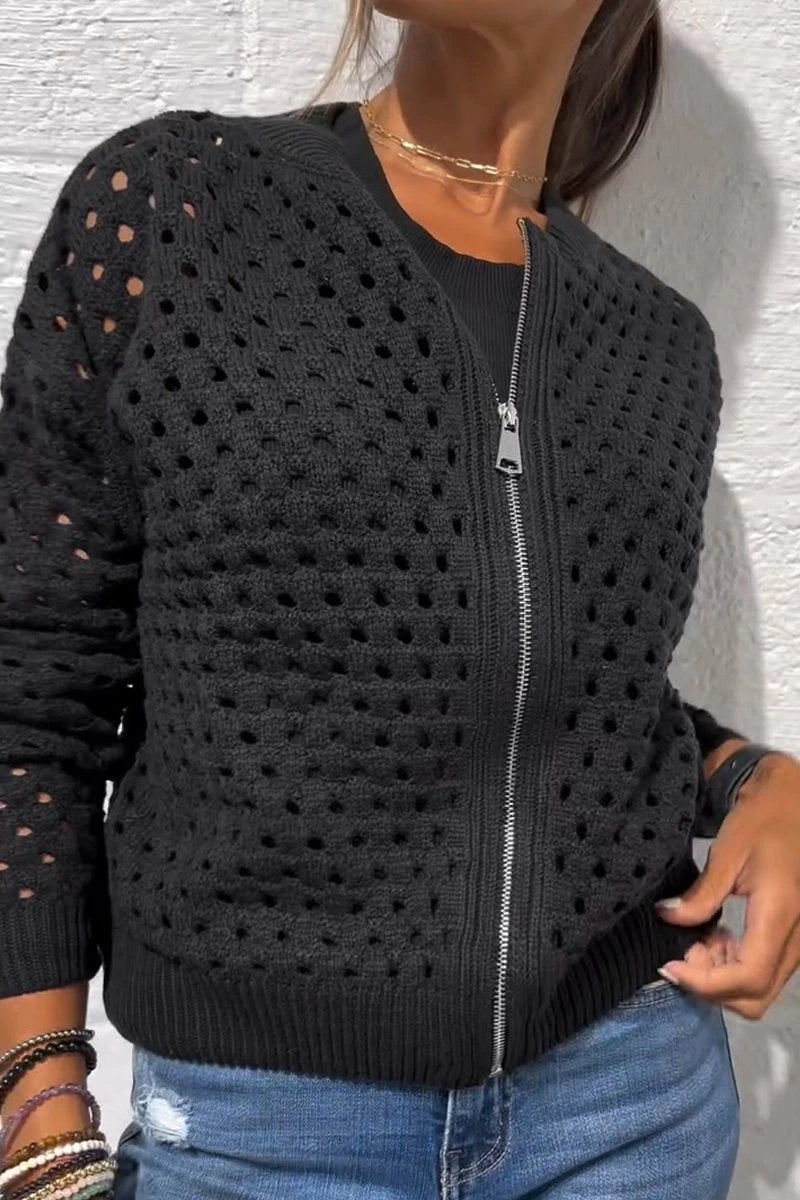 Casual Hollow Knitwear Zipper Jacket