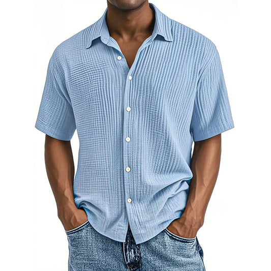 Crinkle Textured Cotton Button-Up Shirt