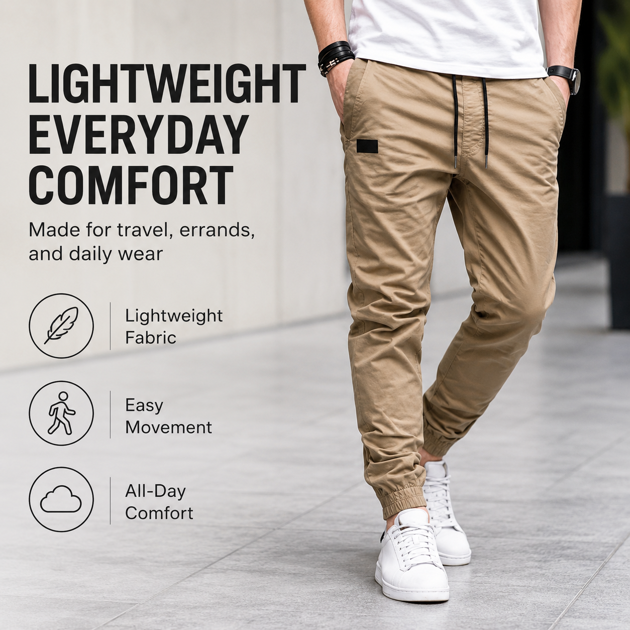 👖 50% OFF NOW! 🏃 Men's Casual Joggers – Drawstring Elastic Waist, Slim Fit & High Stretch – Perfect for All Seasons 🌧️