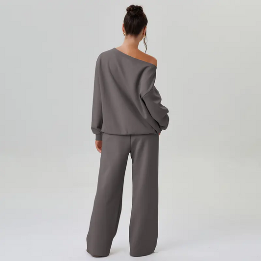 Casual Women's Co-Ord Set｜Loose Scoop Neck Top + Wide Leg Pants｜Comfortable Everyday Wear