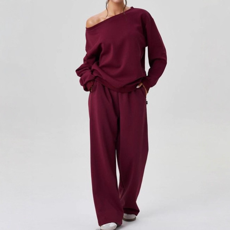 Casual Women's Co-Ord Set｜Loose Scoop Neck Top + Wide Leg Pants｜Comfortable Everyday Wear